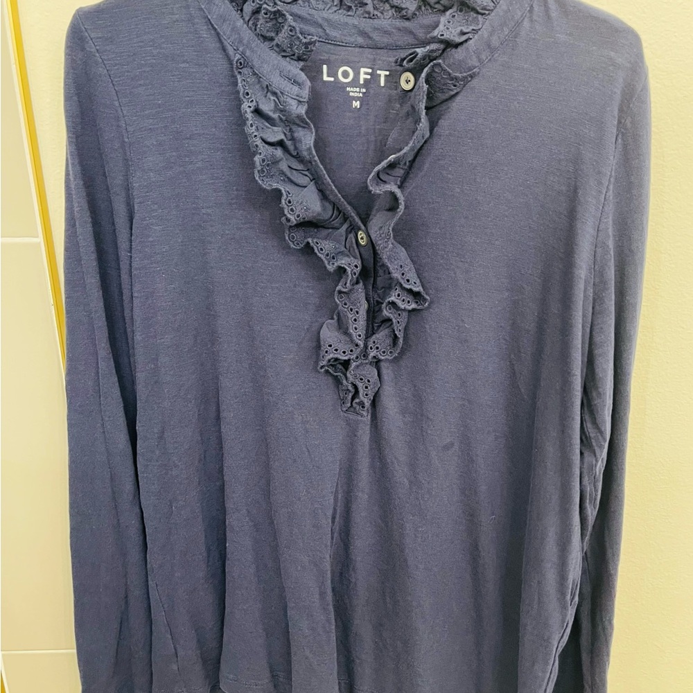 LOFT Women's Navy Ruffle Top